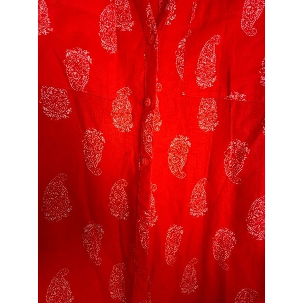 Old Navy Petite Red Paisley Button Front Tunic Blouse with Attached Cami Size M - Picture 2 of 11
